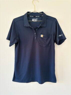 Carhartt Force Navy Blue Relaxed Fit Polo Shirt Pocket Short Sleeve Women’s SM